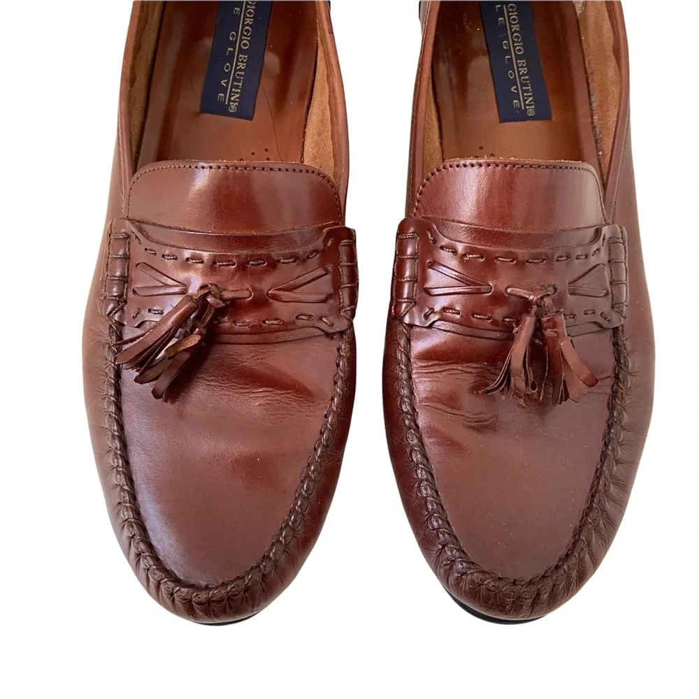 Giorgio Brutini Le Glove Gordy Tassel Leather Loafers Moc Toe Size 10.5D Brown